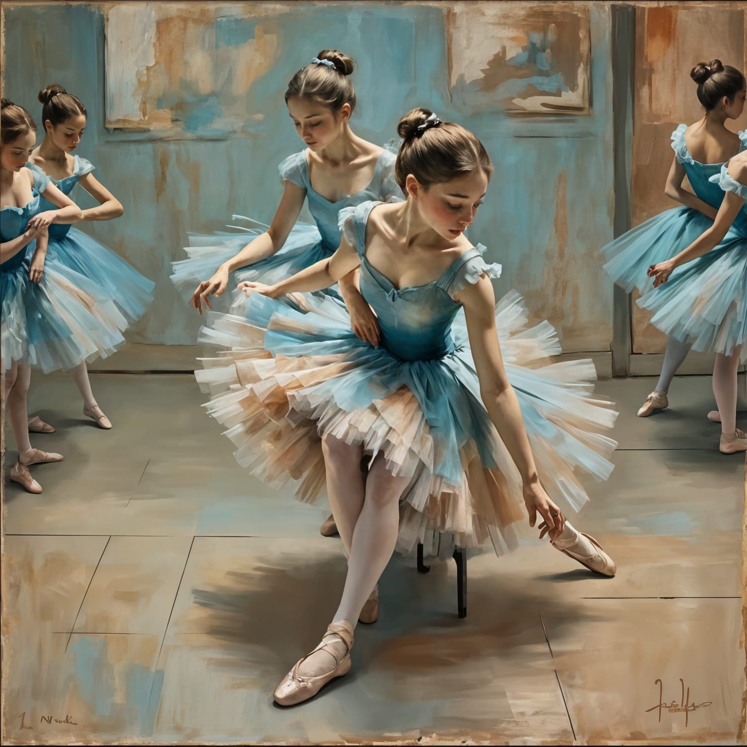 Ethereal Ballerina Mid-Pose in Impressionistic Style