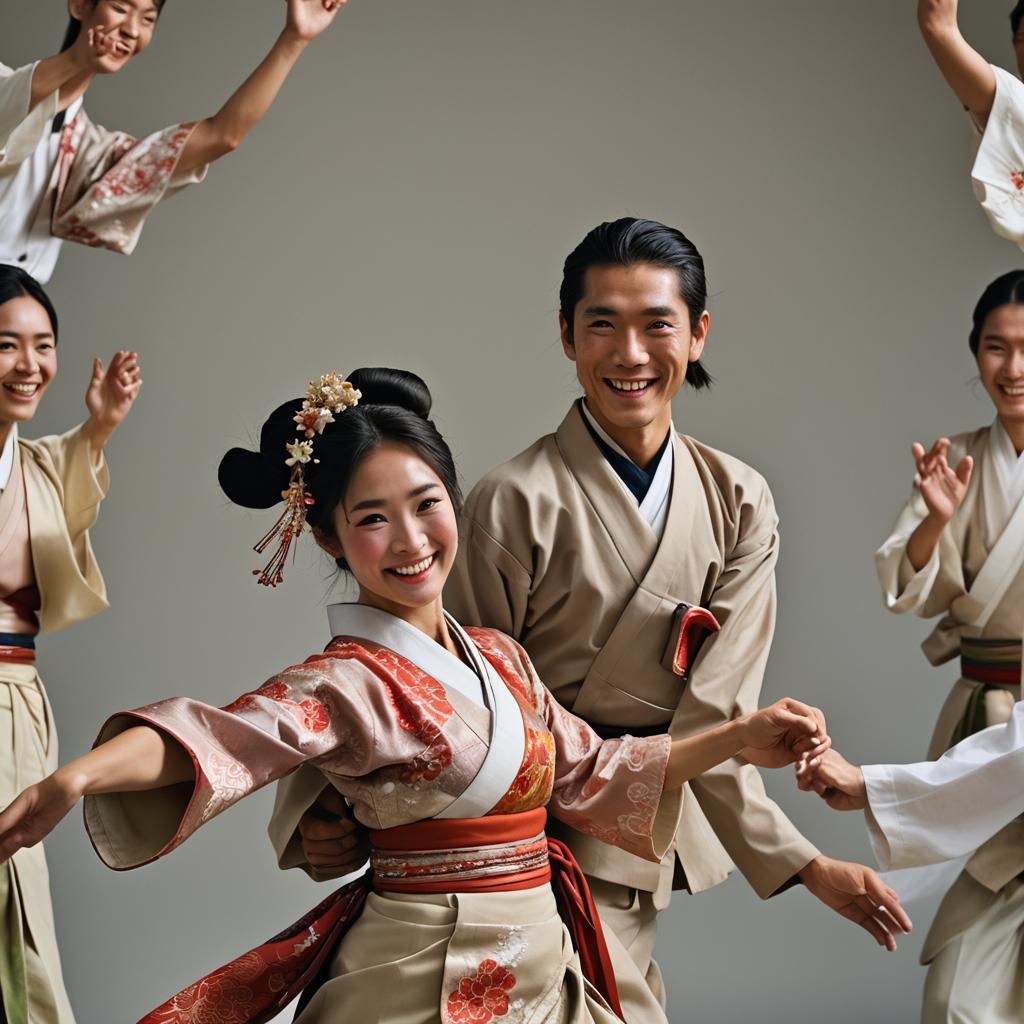 Smiling Japanese Couple Dancing: Professional Portrait