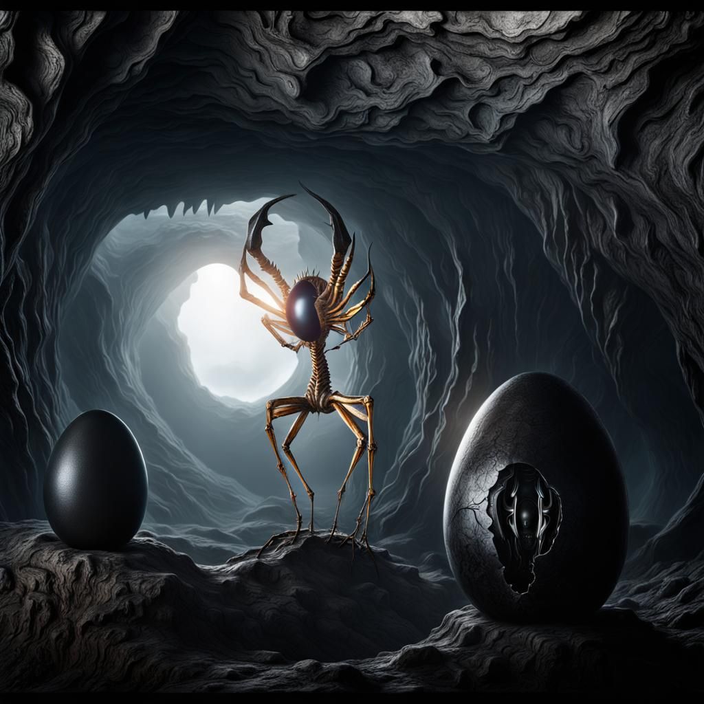 Giger-esque Alien Emerges from Organic Egg