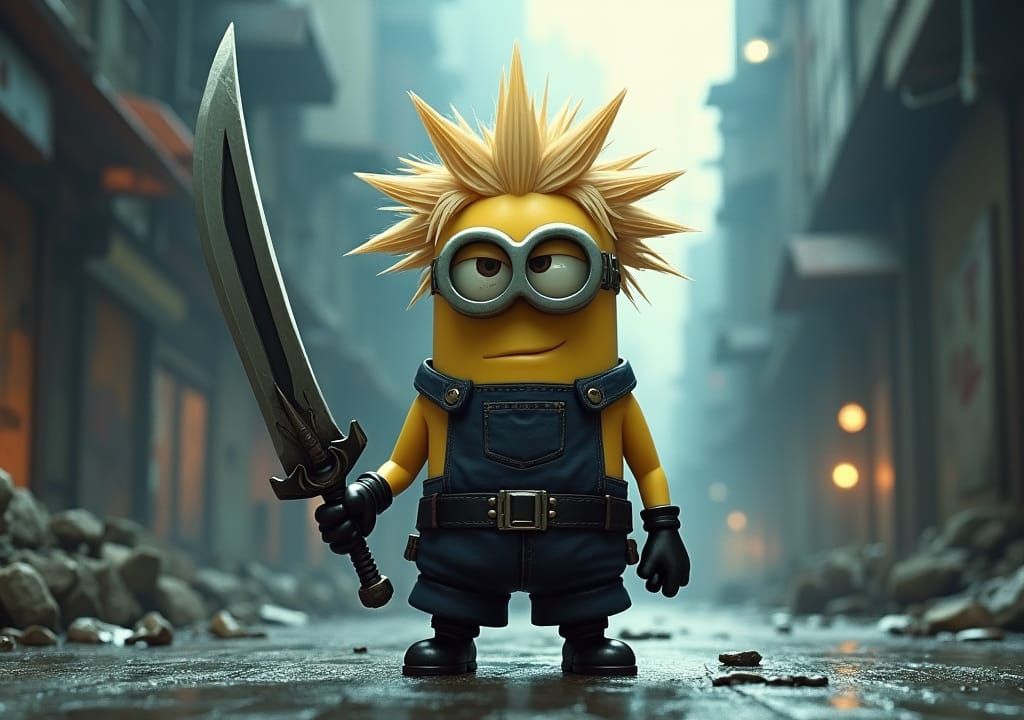 Minion as Cloud Strife in Midgar