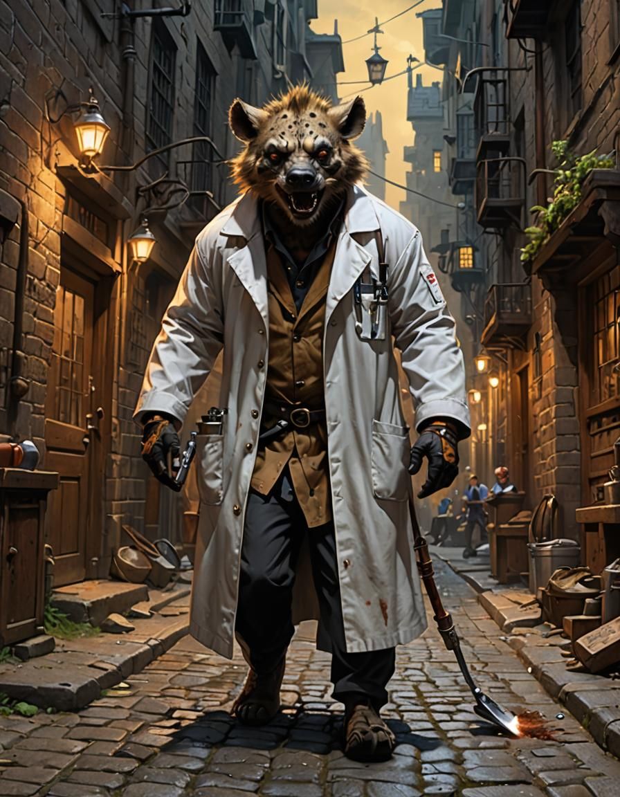 Gnoll Mad Scientist in Alleyway Concept Art