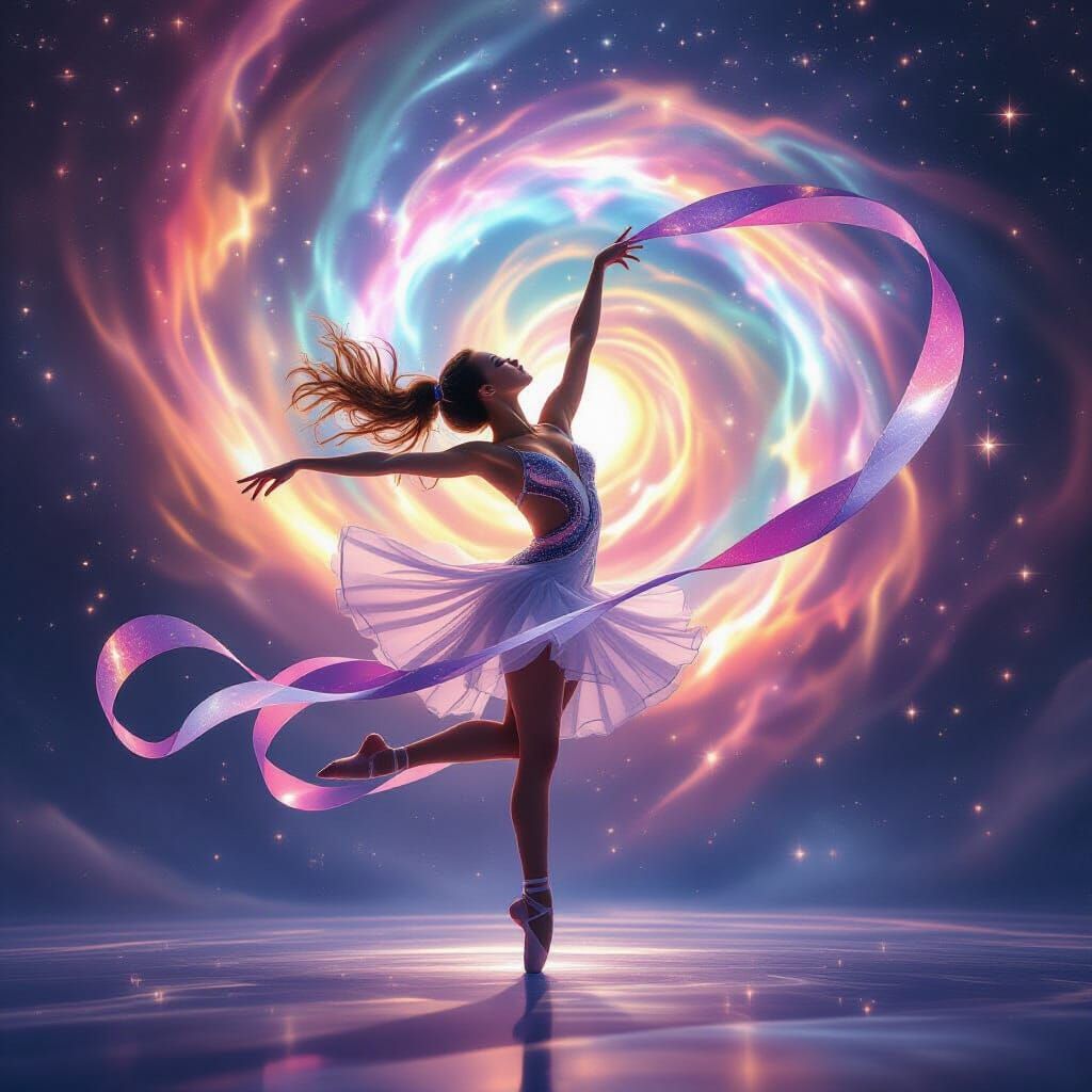 Rhythmic Gymnast Transforms Ribbon Into Cosmic Stardust Vort...