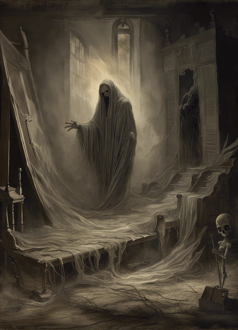 Ghostly Horror Image on Torn Canvas