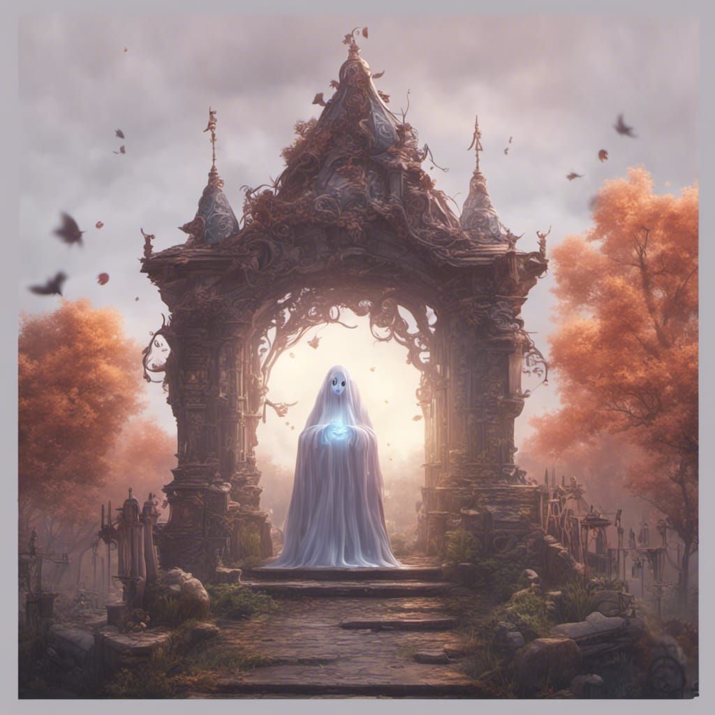 Adorable Ghost Blushing: Detailed Matte Painting