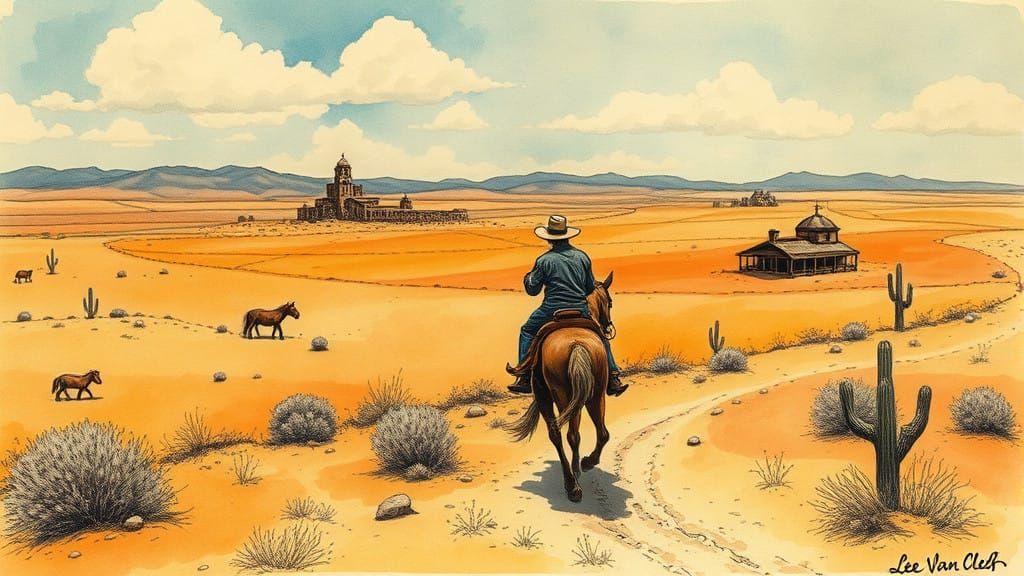 Wild West Landscape with Whimsical Illustration