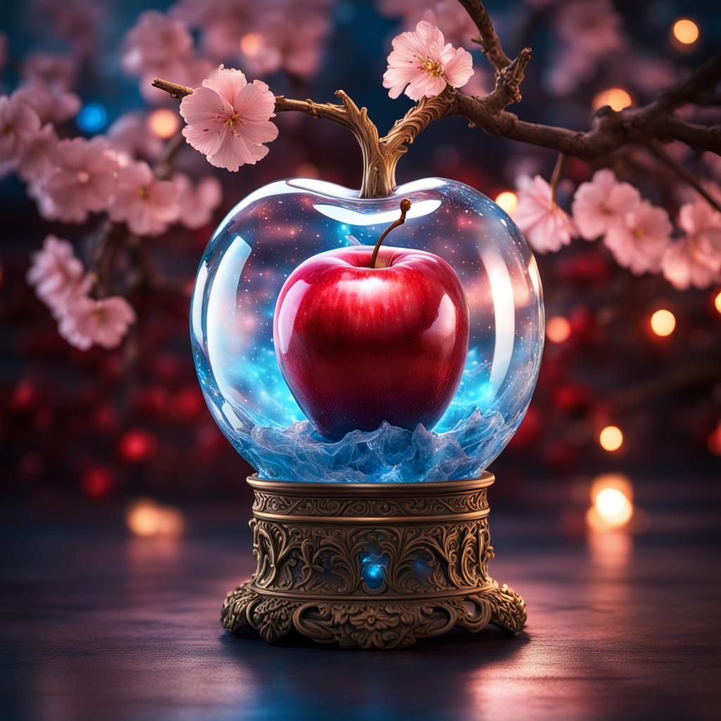Glass Apple with Frozen Cherry Blossom Tree