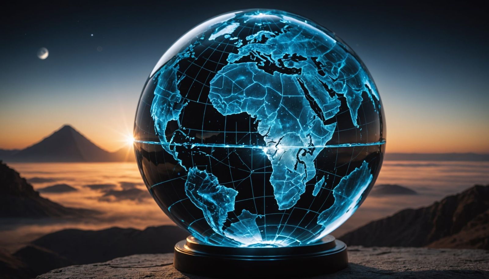 Glowing Crystal Globe with World Landmarks Erupting