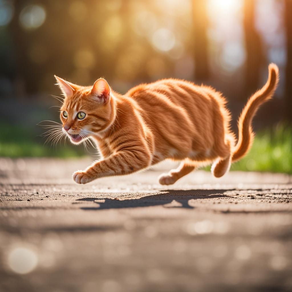 Red Cat Chasing Mouse in Natural Light Photo