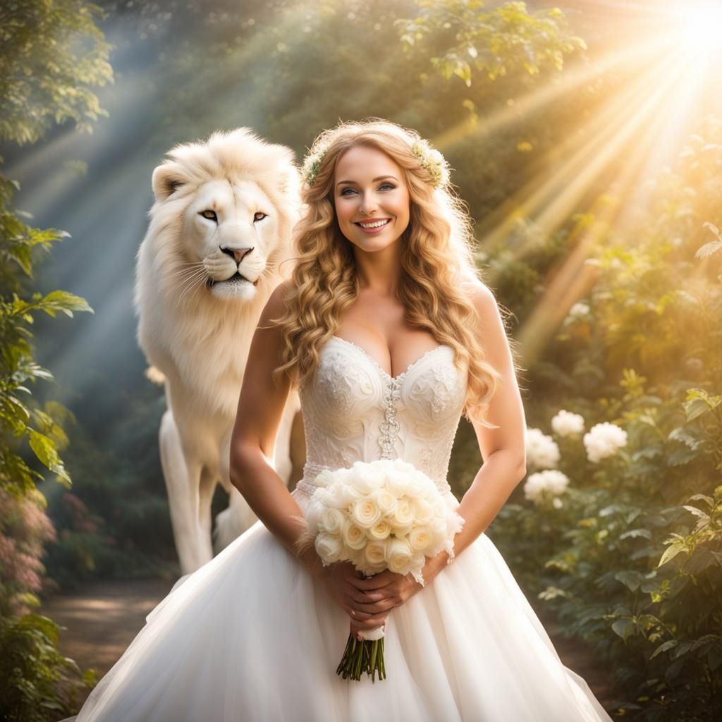 Bride and Lion in Eden Bathed in Light