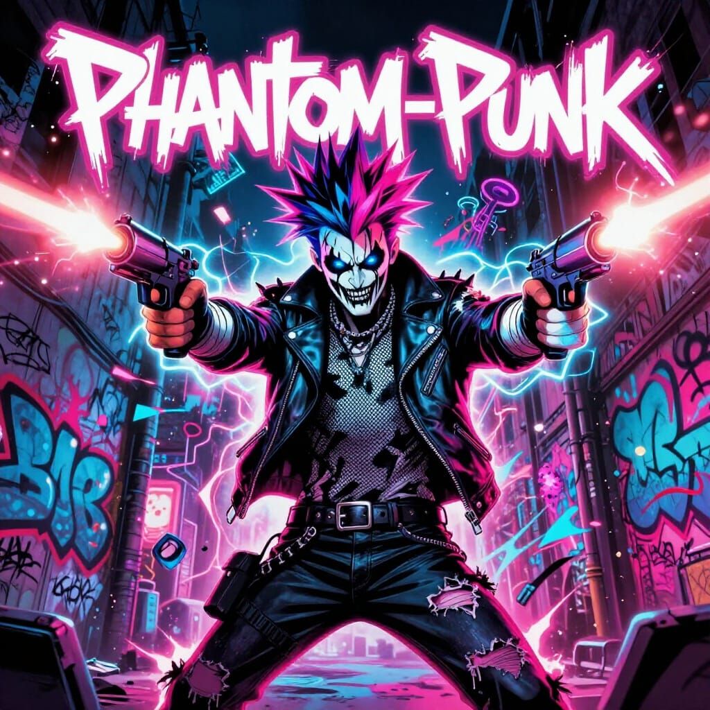 Phantom-Punk Blazing Energy Pistols in Neon Alley