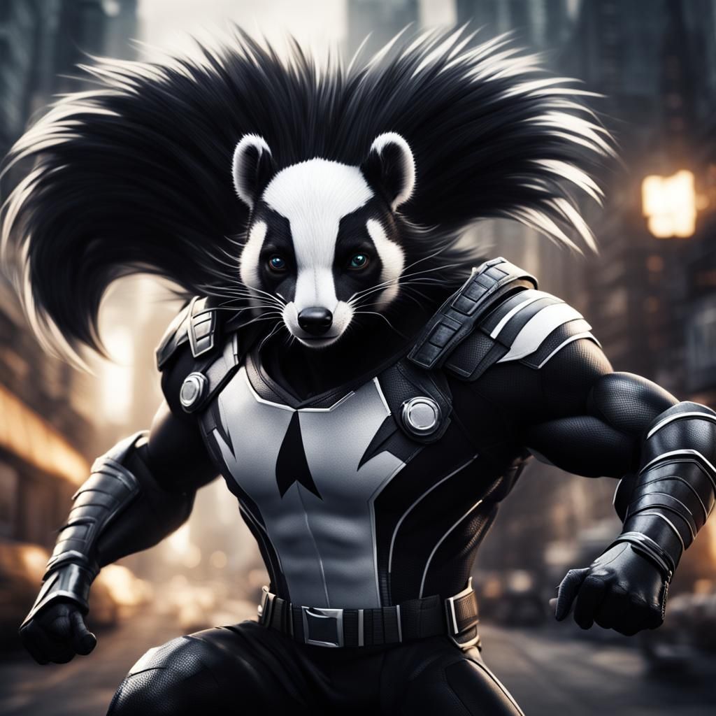 Hyperrealistic Skunk Superhero in HDR