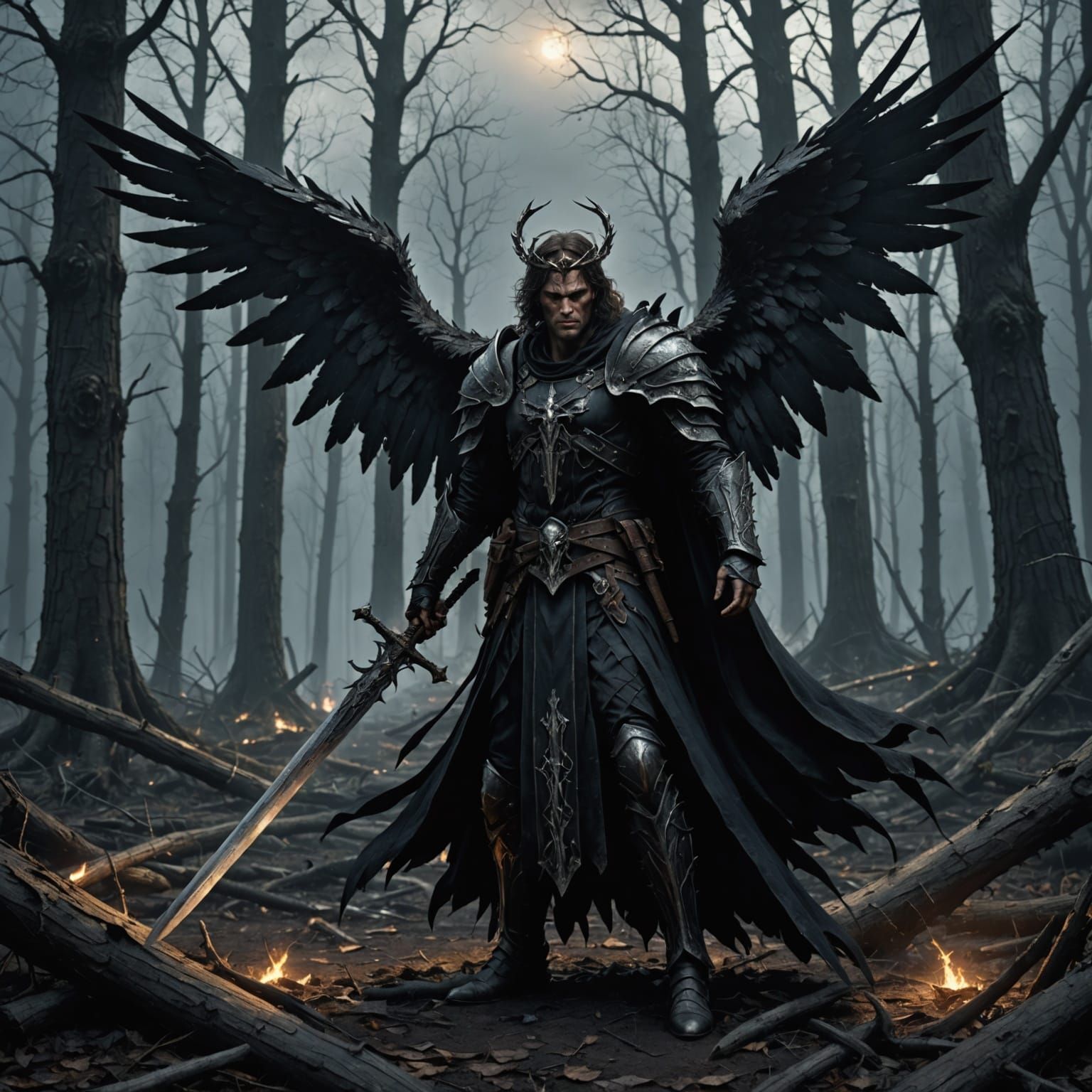 Dark Medieval Angel in a Haunting, Tattered Robe