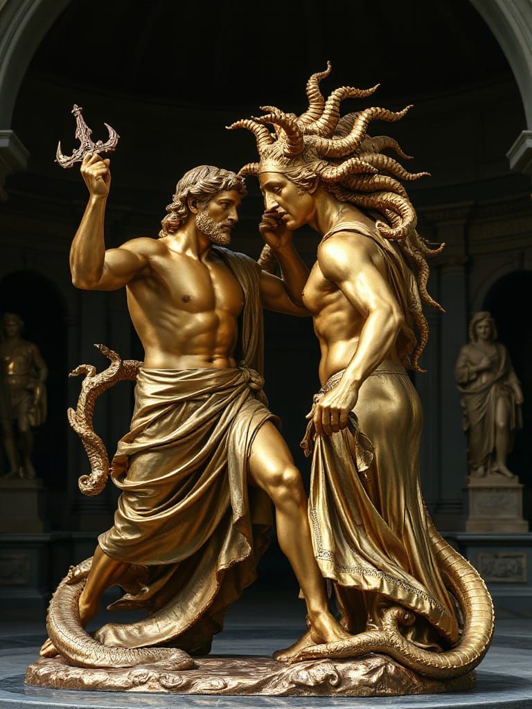 Perseus and Medusa Gilded Bronze Statue