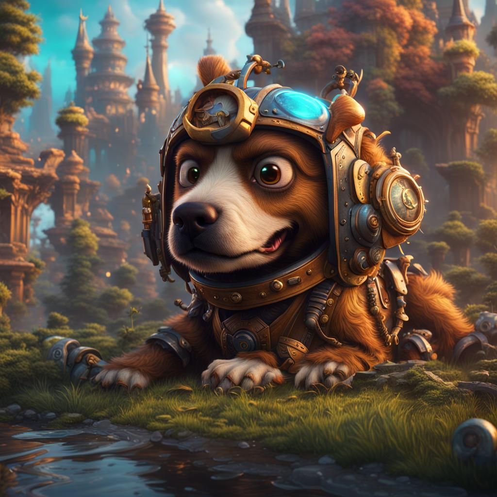 Fantastical Detailed Painting of a Cartoon Dog