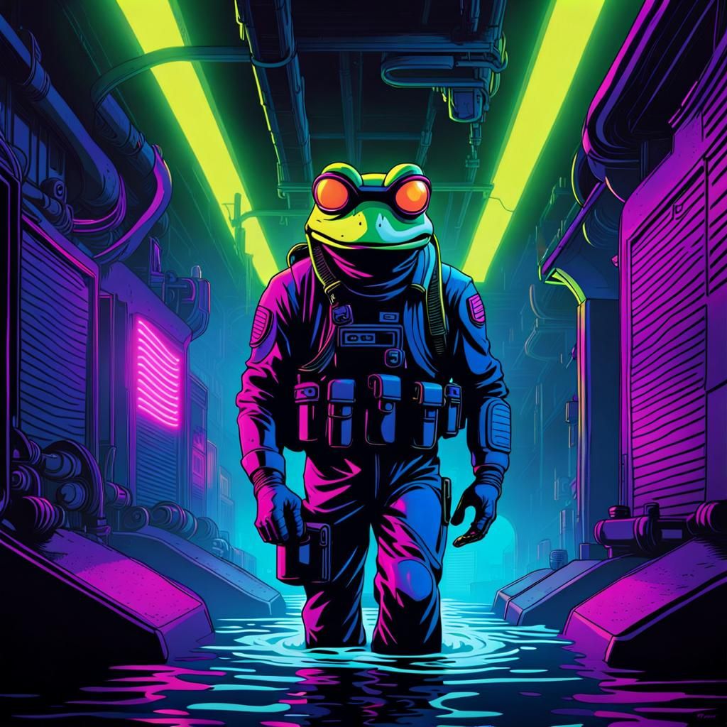 Frogman Emerges in Black Light Art