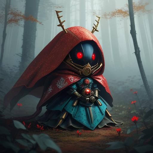 Sci-Fi Little Red Riding Hood Robot in Oil Painting Style