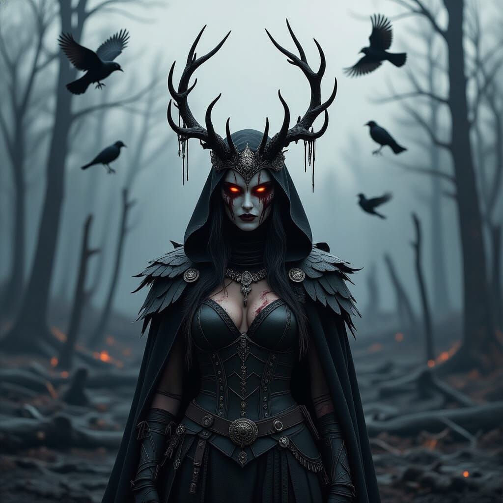 Horned Queen of Scorched Forest in Hyperreal Style