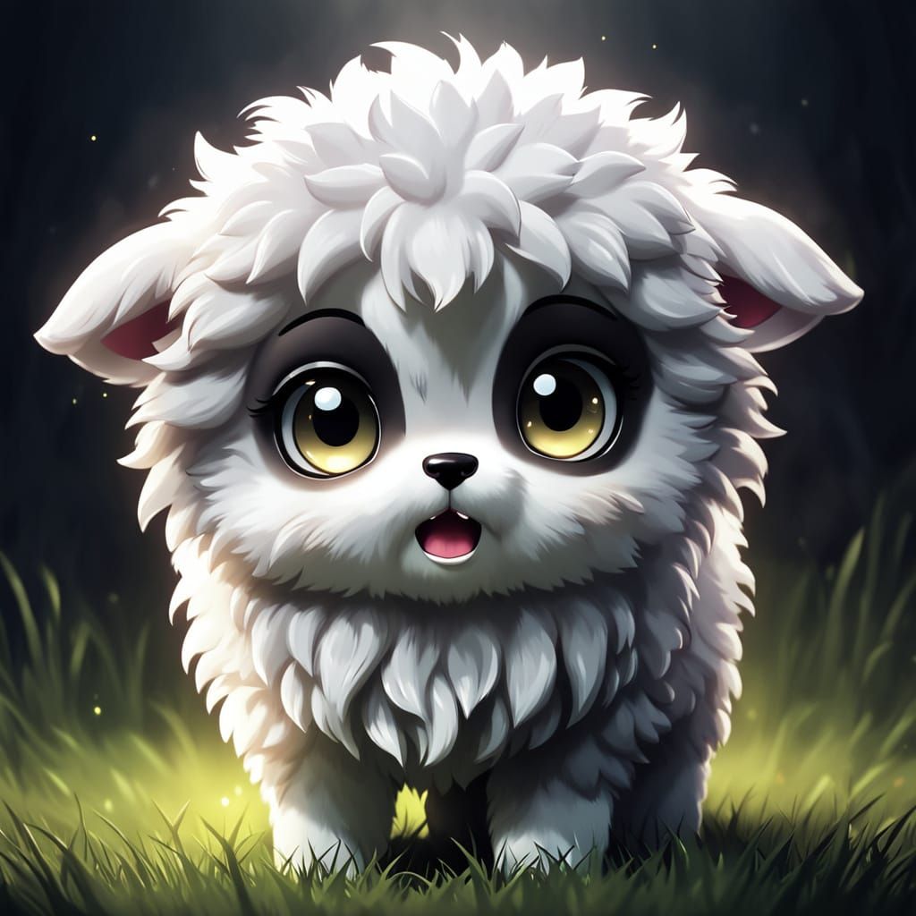Scared Lamb in Shadow: Kawaii Anime Chibi