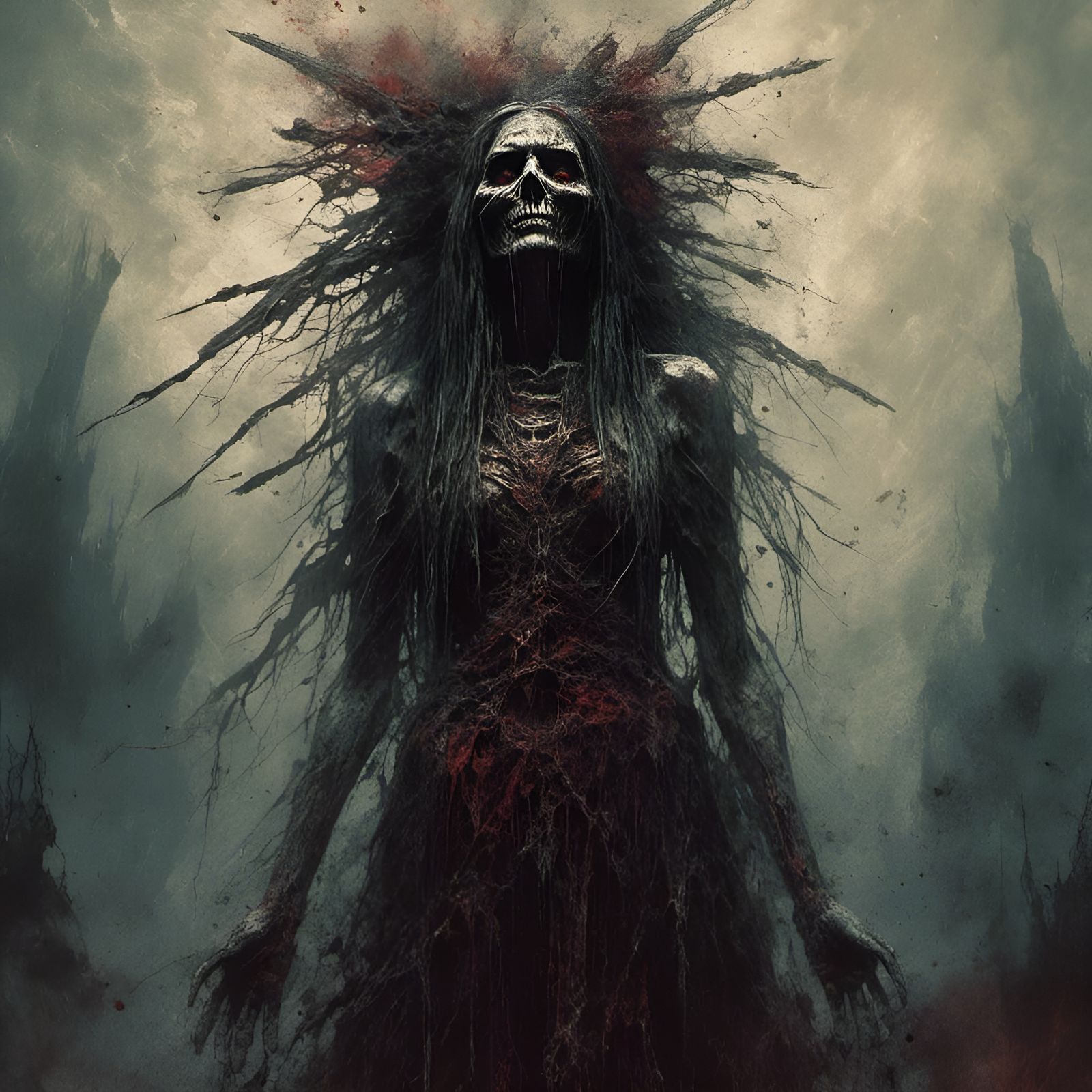 Native American Spirit Witch Rises: Macabre Illustration