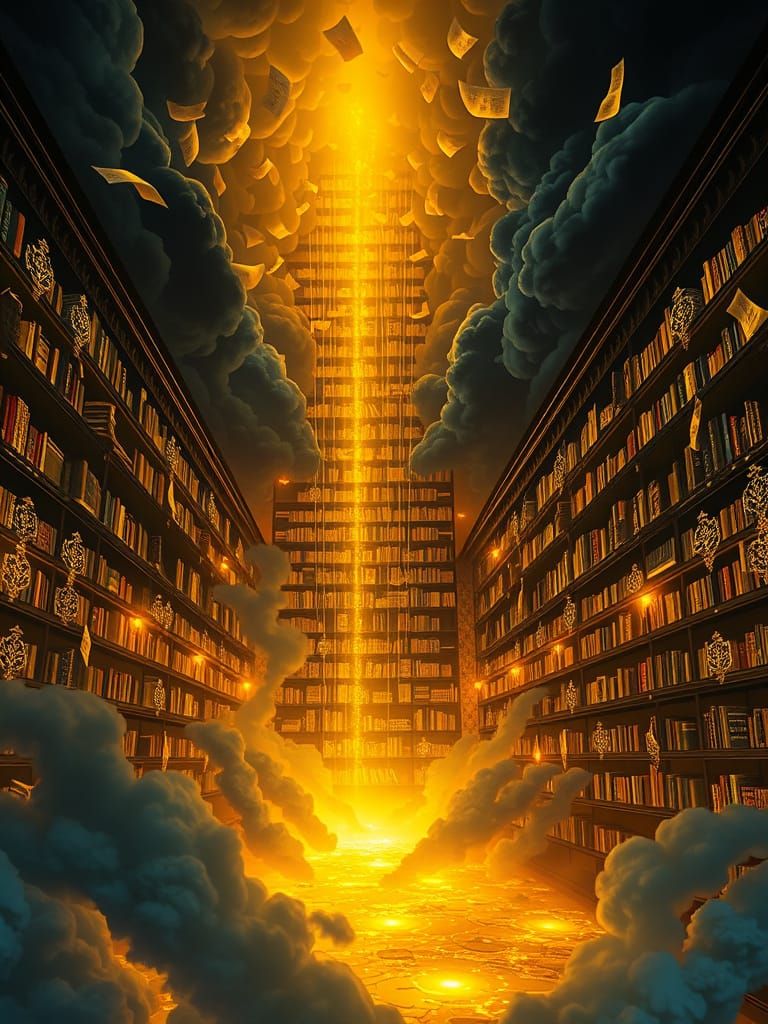 Bioluminescent Library with Neon Henna, Hyperrealistic Style