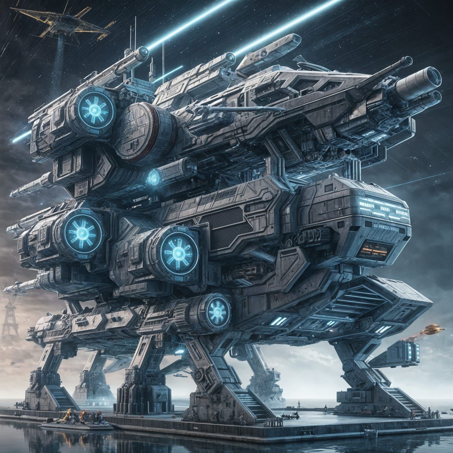 Futuristic Warship with Advanced Weaponry