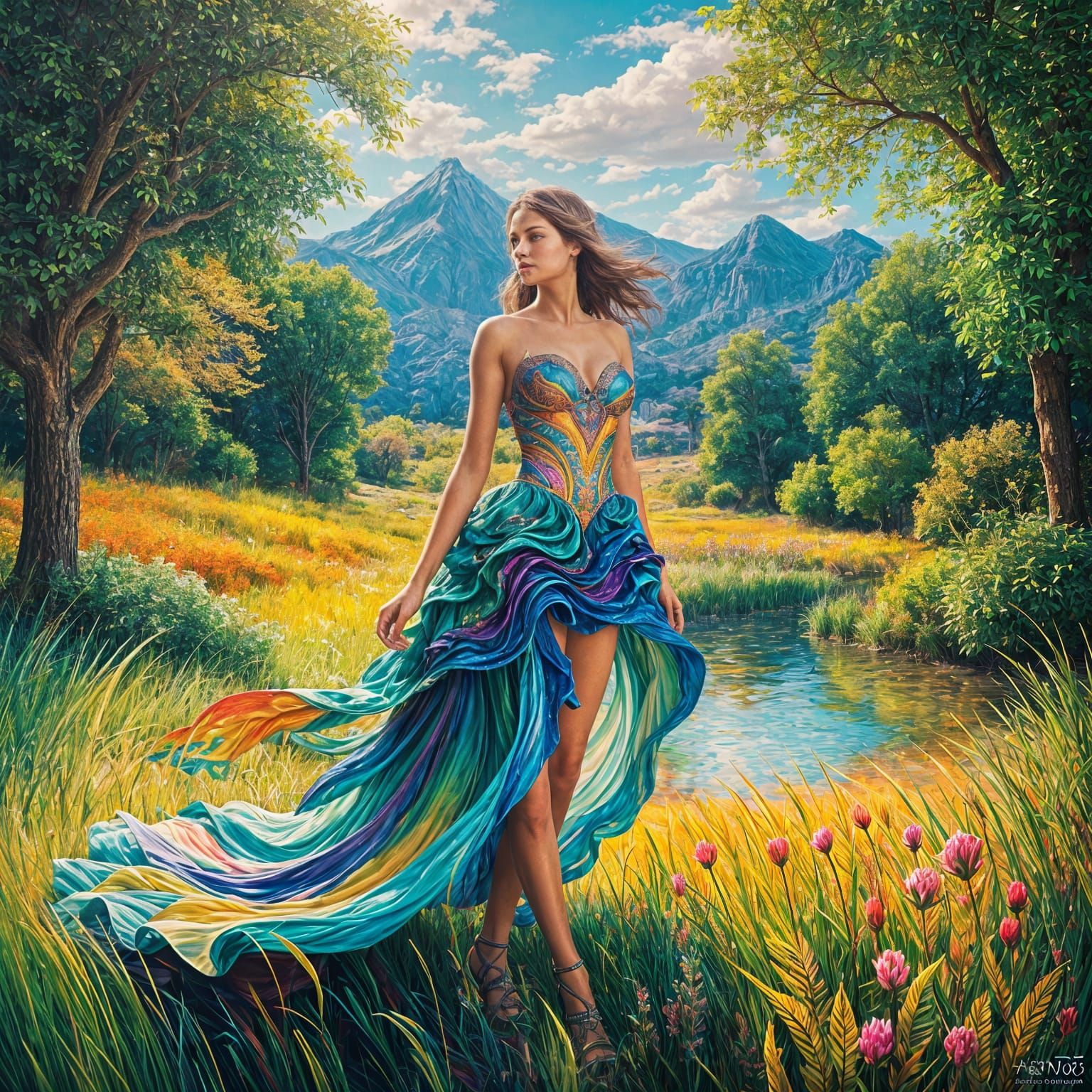 Beautiful Woman Adorned with Colorful Paint