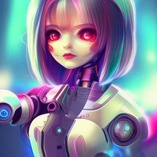 Chibi Robot Girl and Time Machine in Surreal Detail