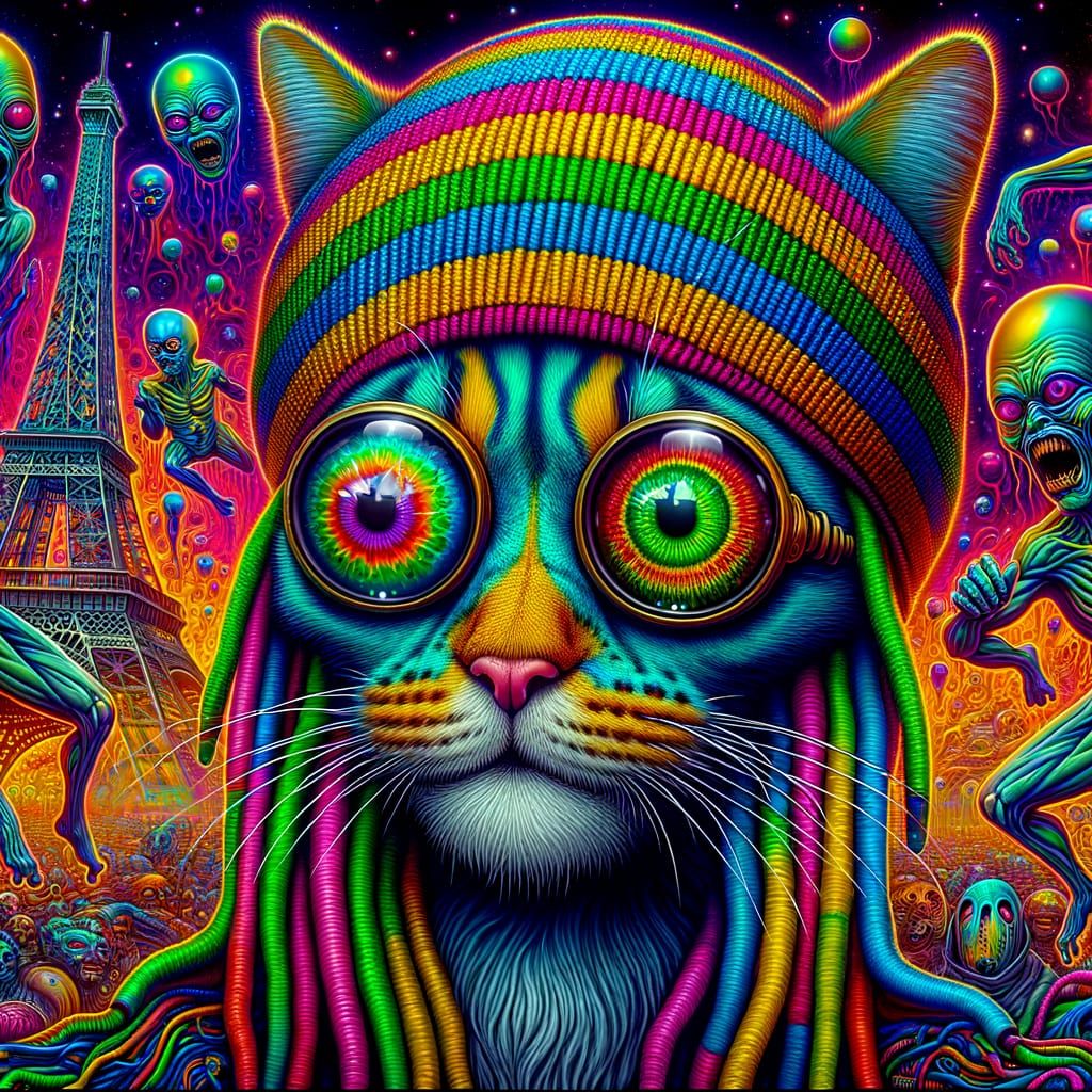 Ethereal Cat Performs Amidst Psychedelic Primordial Scene