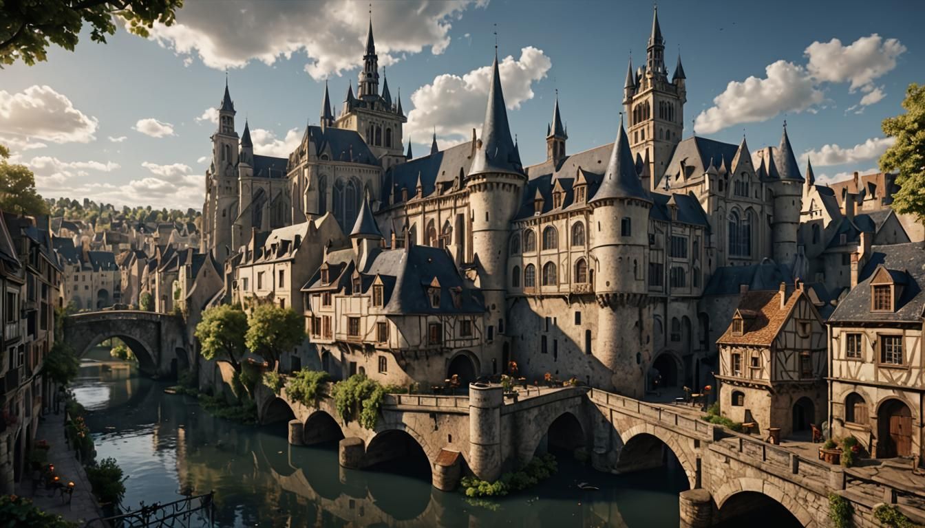Fantastical City of Auxerre, France in Matte Painting