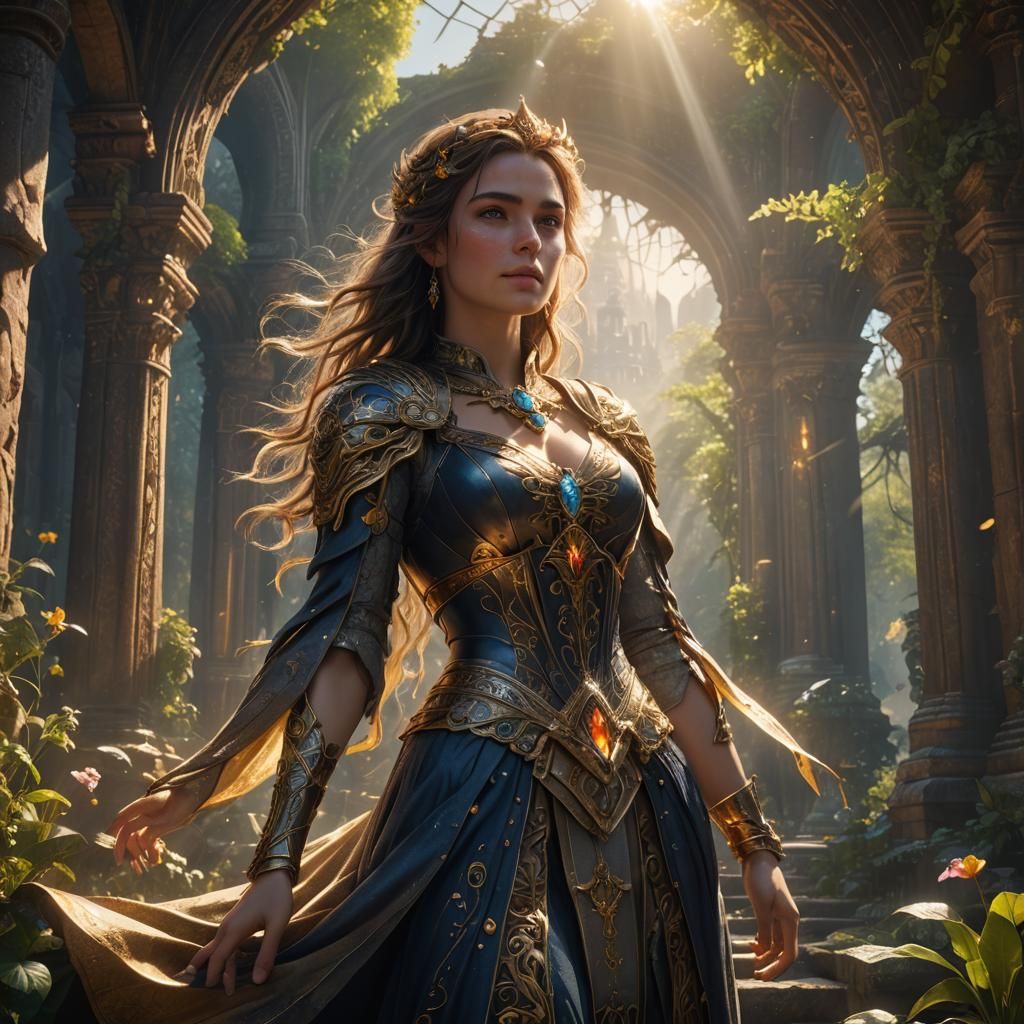 Beautiful Lady in Sunbeam: Detailed Matte Painting