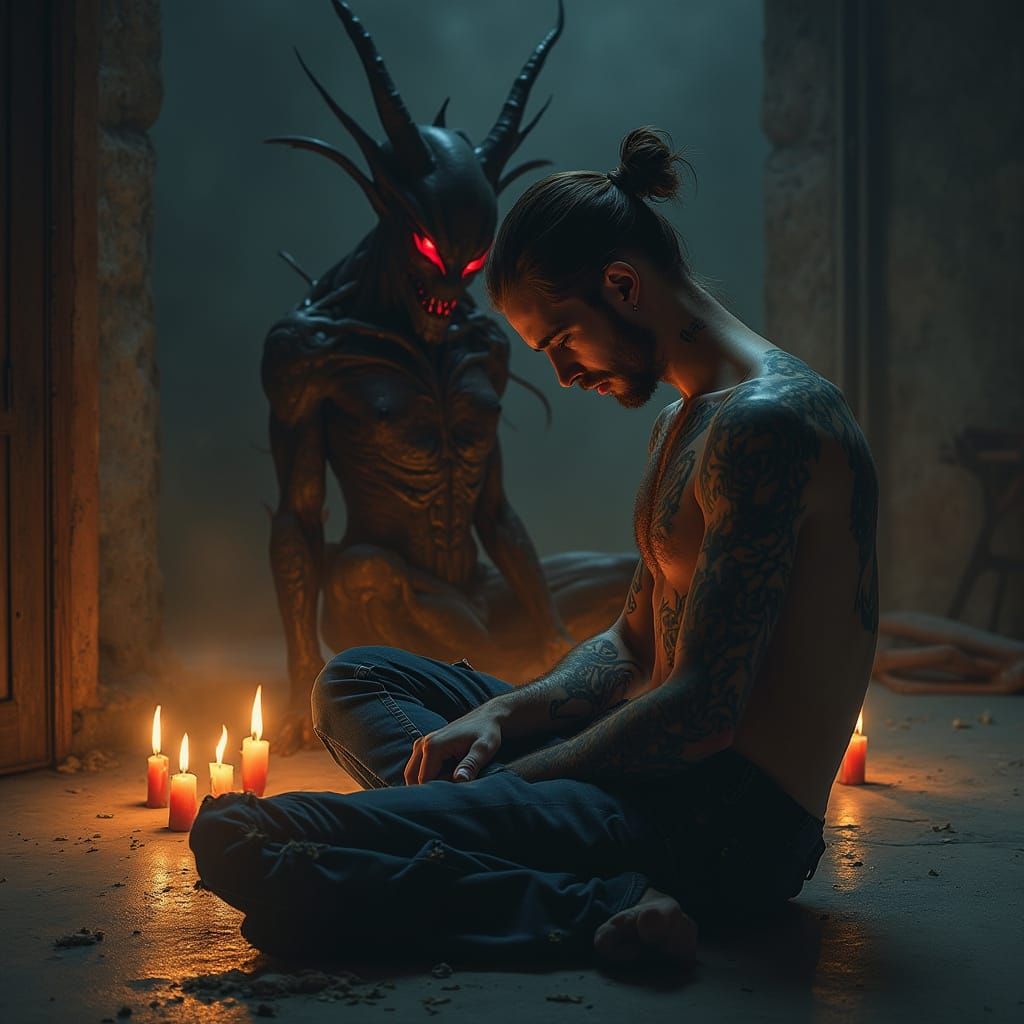 Dark Doppelganger: Man in Candlelight, Surreal Art