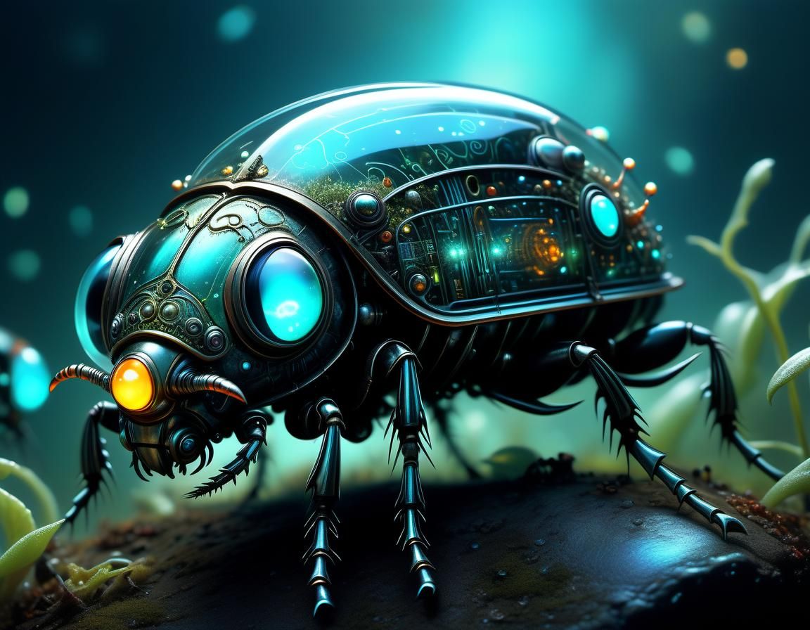 Biopunk Beetle in Mystical Garden