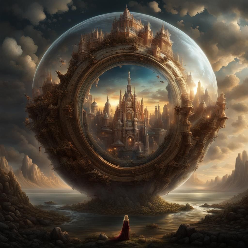 Dramatic Goddess in Sphere, Digital Matte Painting