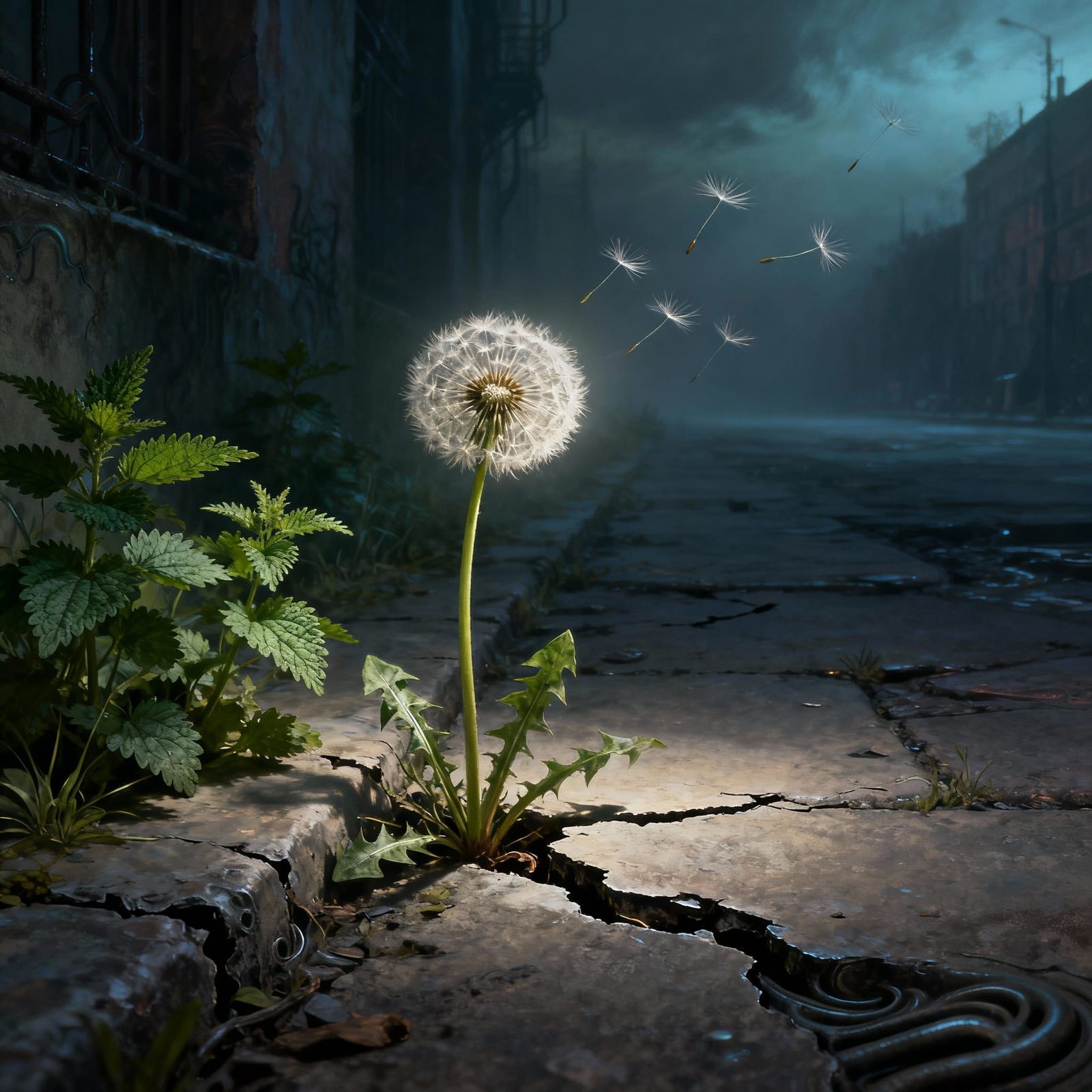 Dandelion's Quiet Resilience in Urban Light