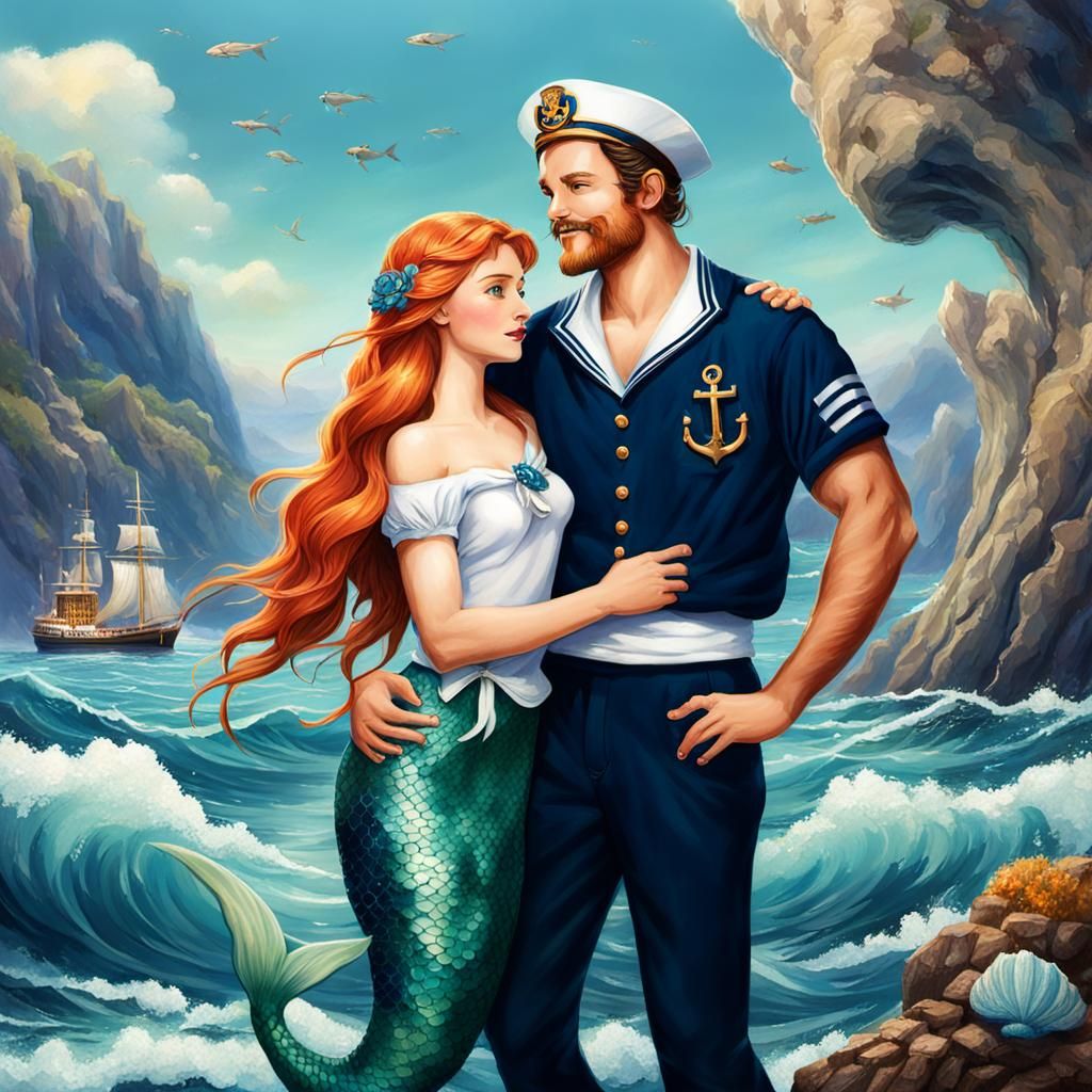 Mermaid and Sailor Embrace