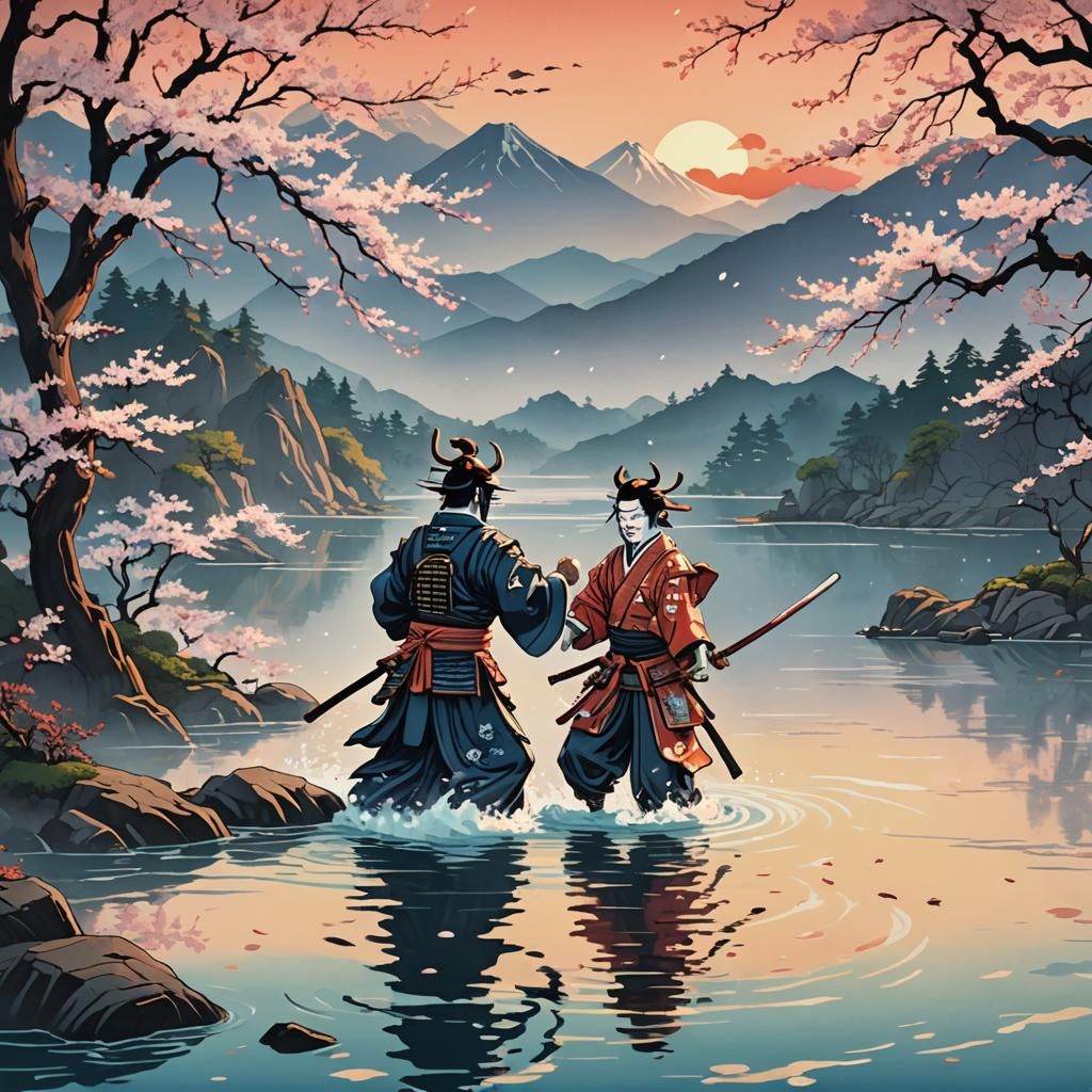 Hannya and Samurai: Ukiyo-e Lake Love