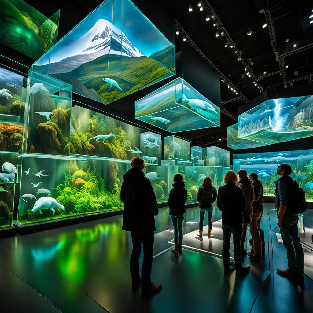 Holographic Ecosystems Exhibit in Futuristic Museum
