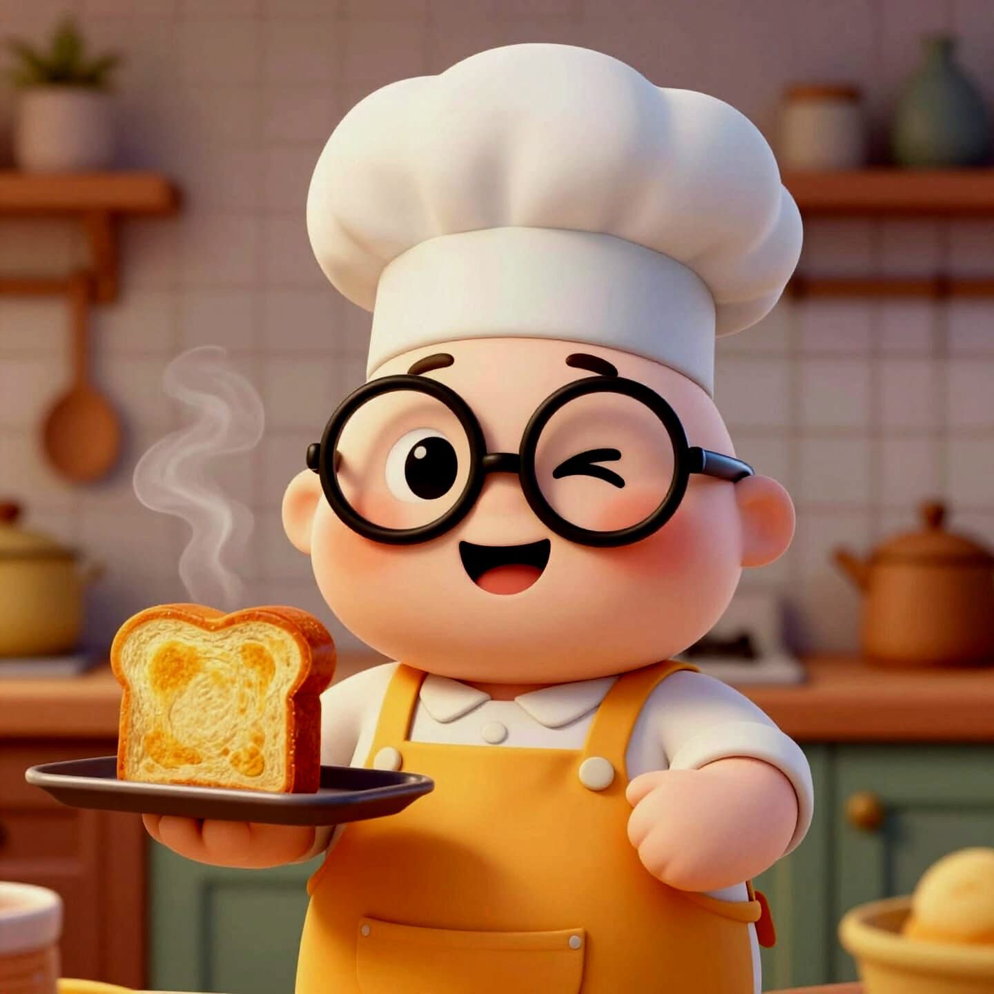 Cute Chubby Chef Mentega with Golden Toast