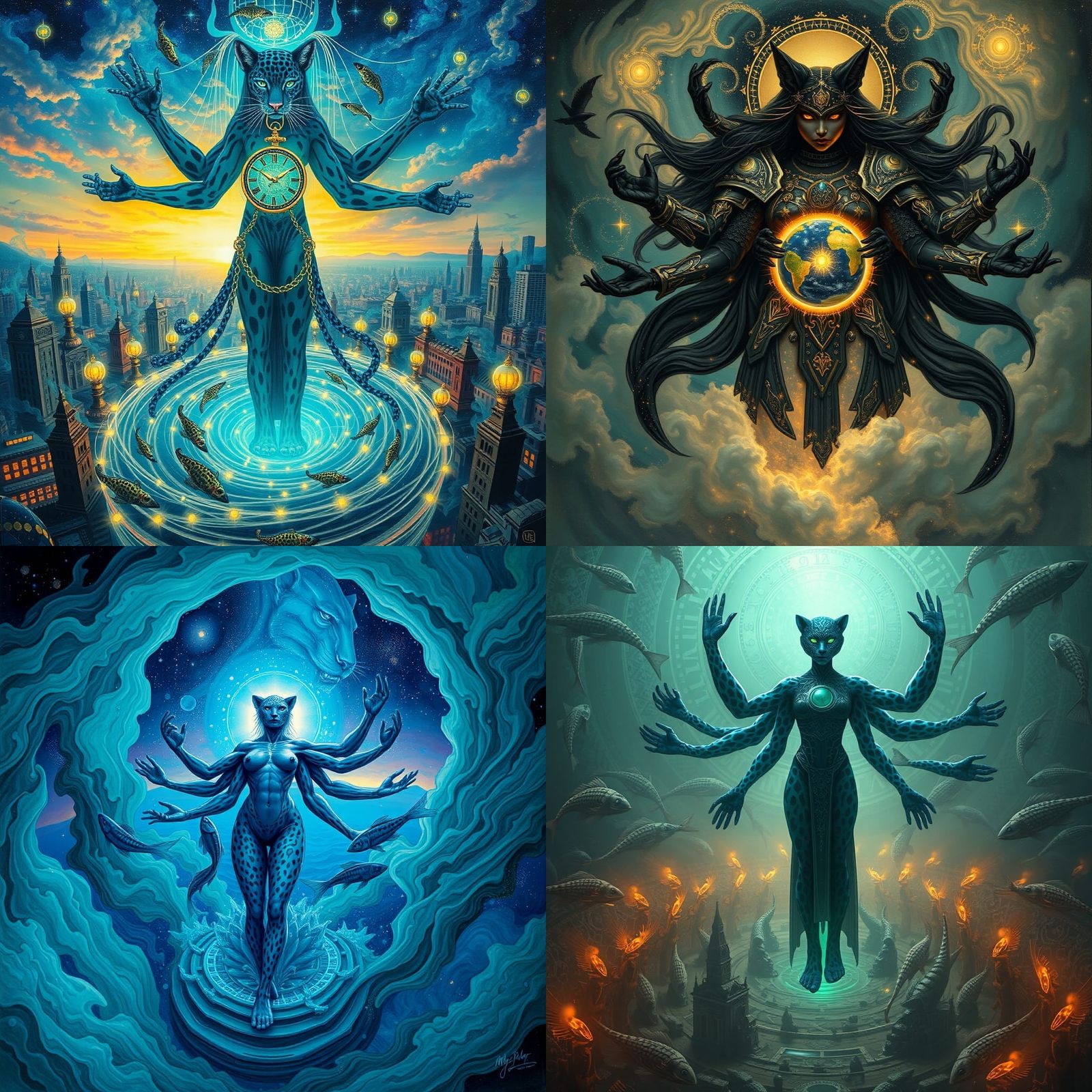 Surreal Six-Armed Leopard Goddess of Time