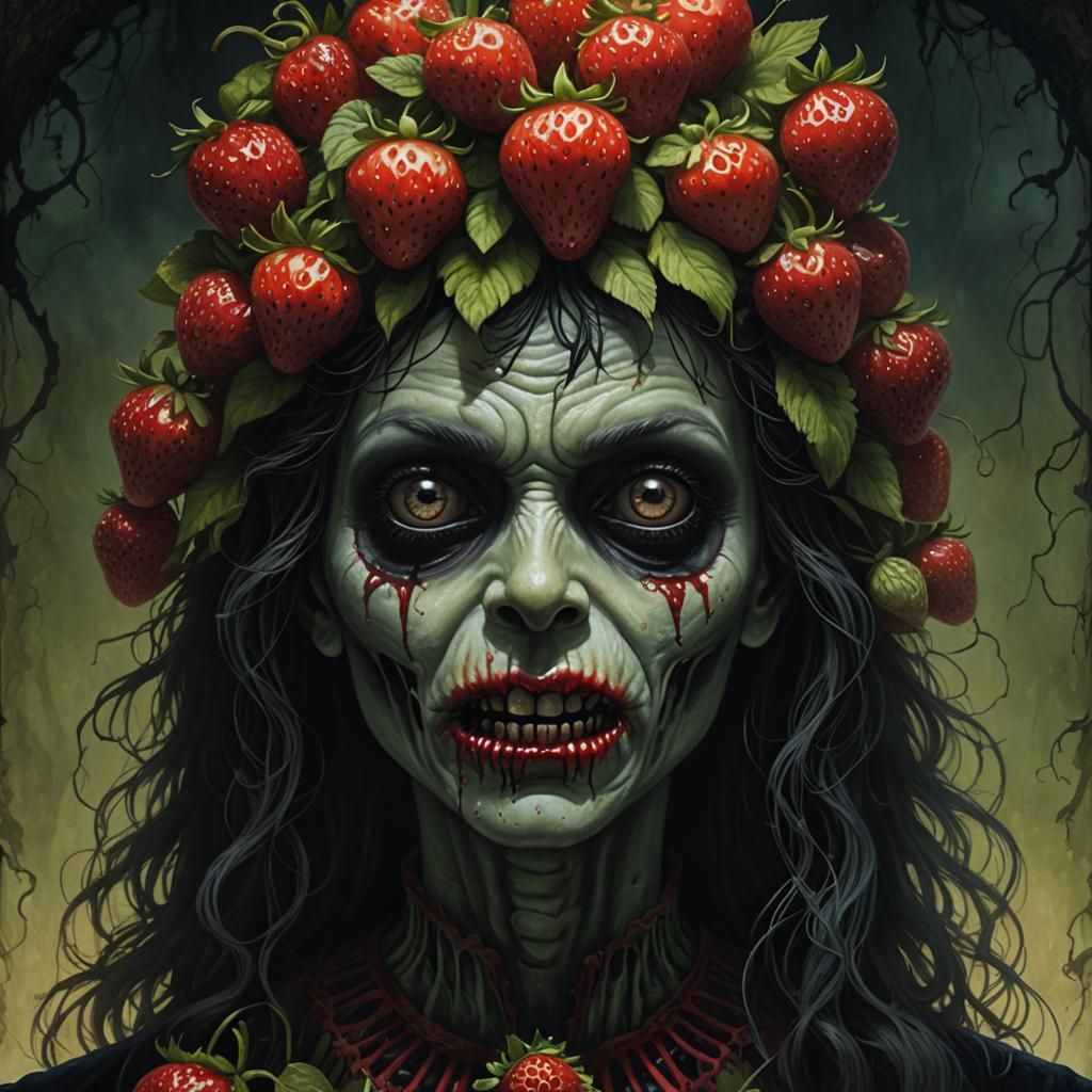 Zombie Strawberry Portrait in Horrorpunk Style
