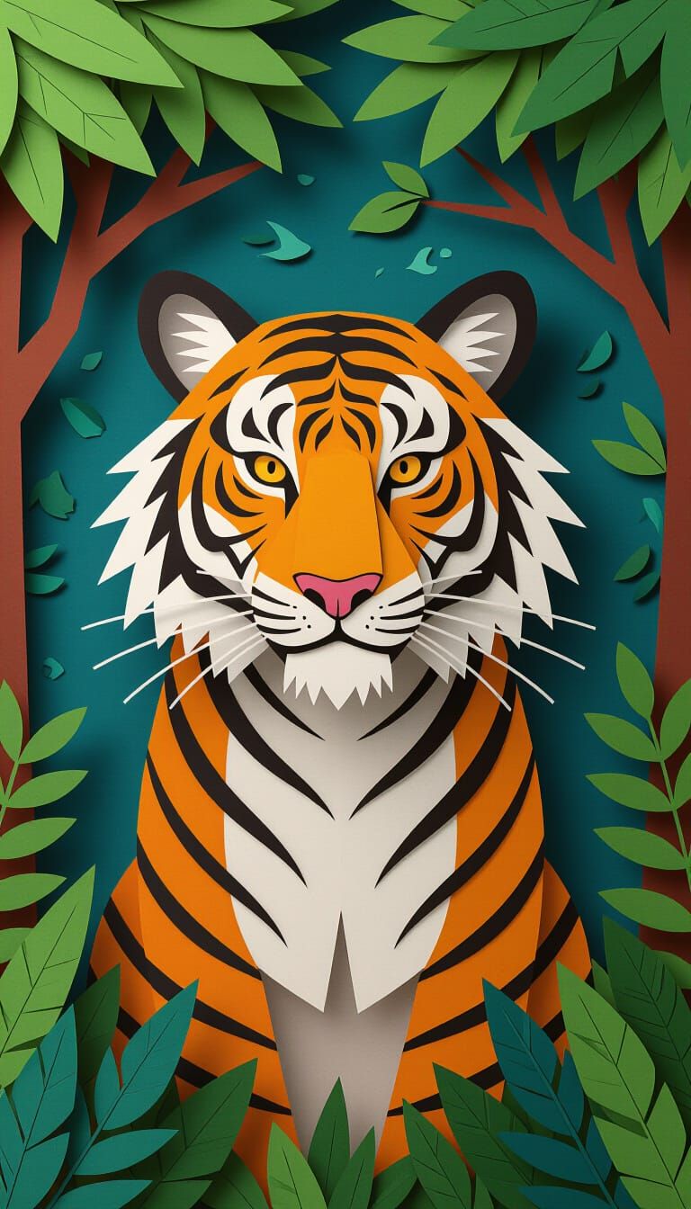 Tiger Paper Sculpture with Jungle Pop-Up Background
