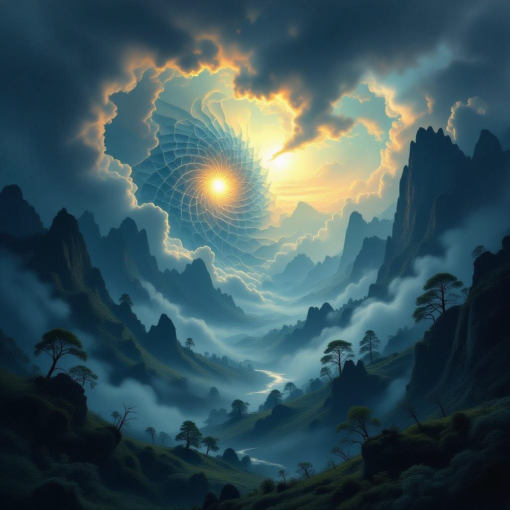 Surreal Landscape with Mandelbrot Fractal in Friedrich Style