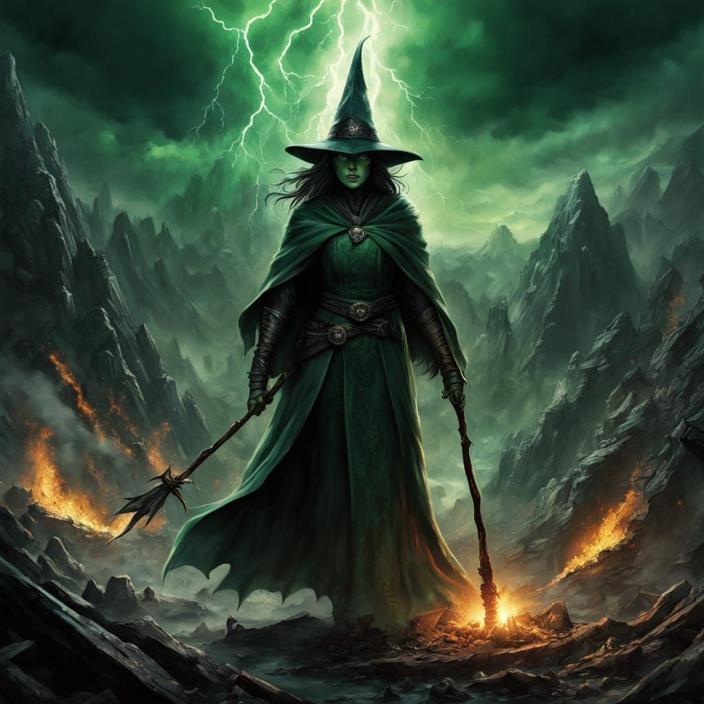 Wicked Witch Emerges from Emerald Fire Tempest