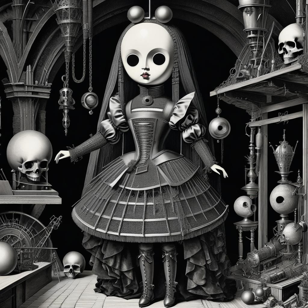 Dystopian Doll in Dadaist Digital Art Style