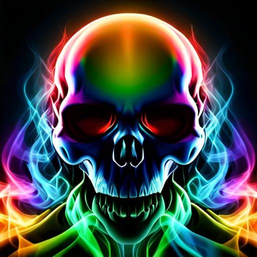 Ghostly Rainbow Skull Formed from Smoke