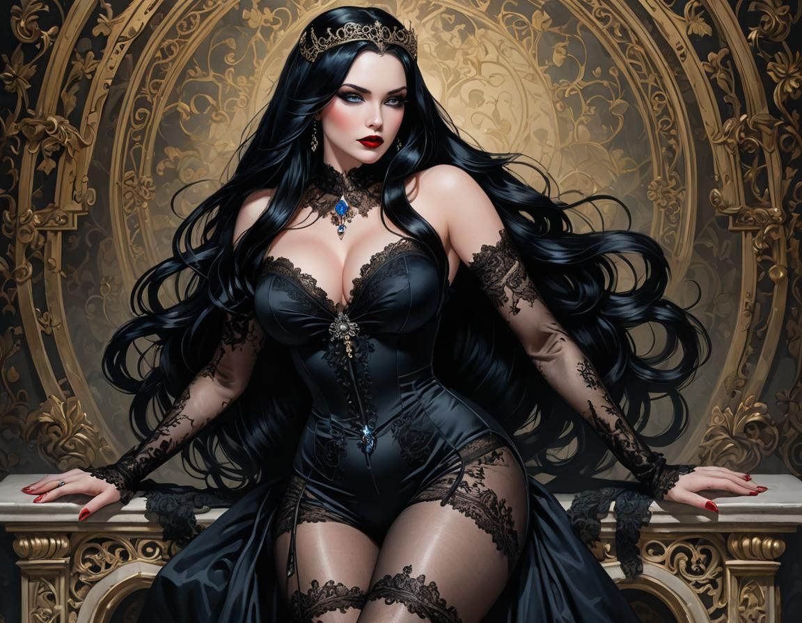 Selene the Black Queen: Glamour Pin-Up Portrait