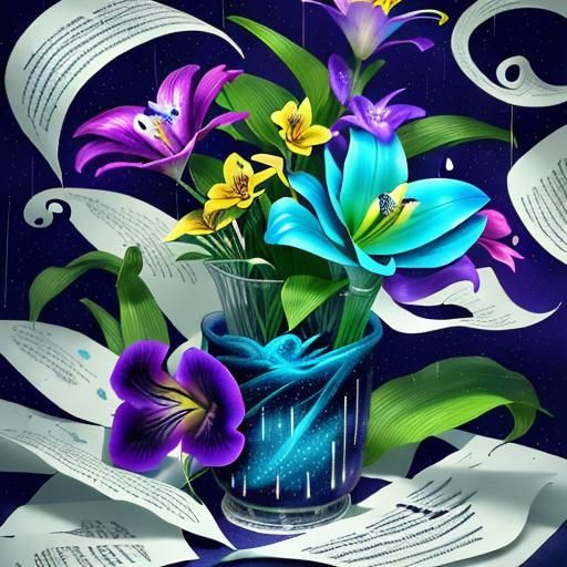 Surreal Dreamscape: Vibrant Colors Flowing into Paper Cup