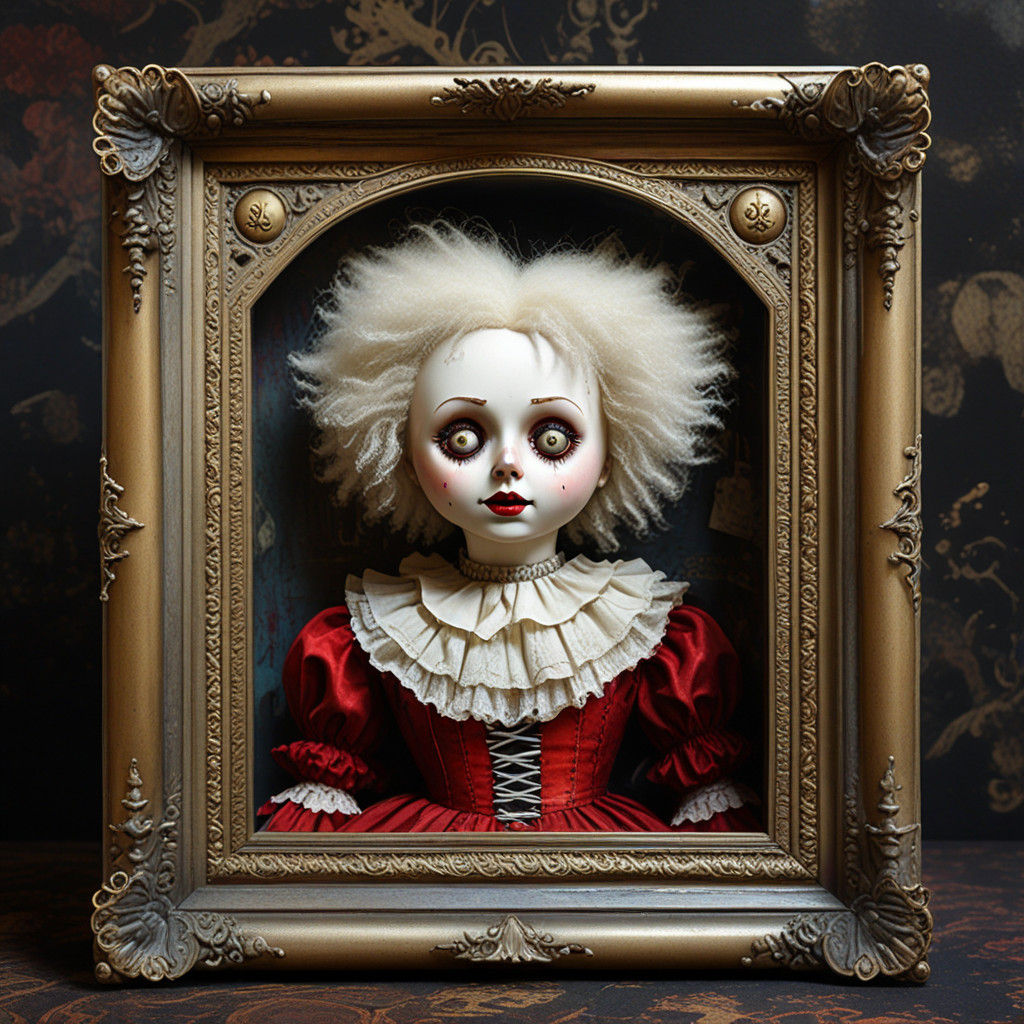 Gothic Haunted Doll in Vintage Glass Case