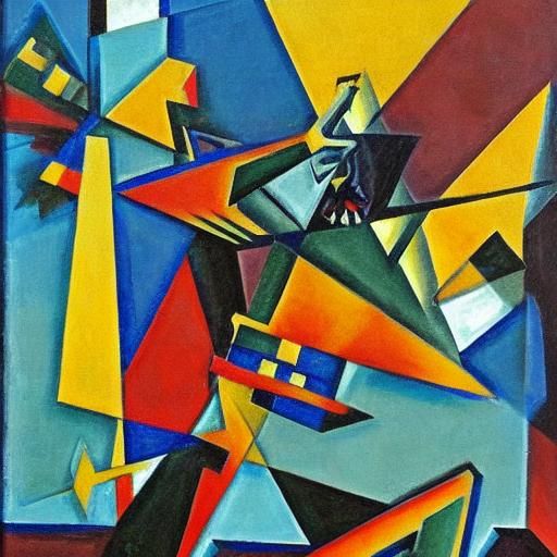 Warrior Zombie in Abstract Cubism Style