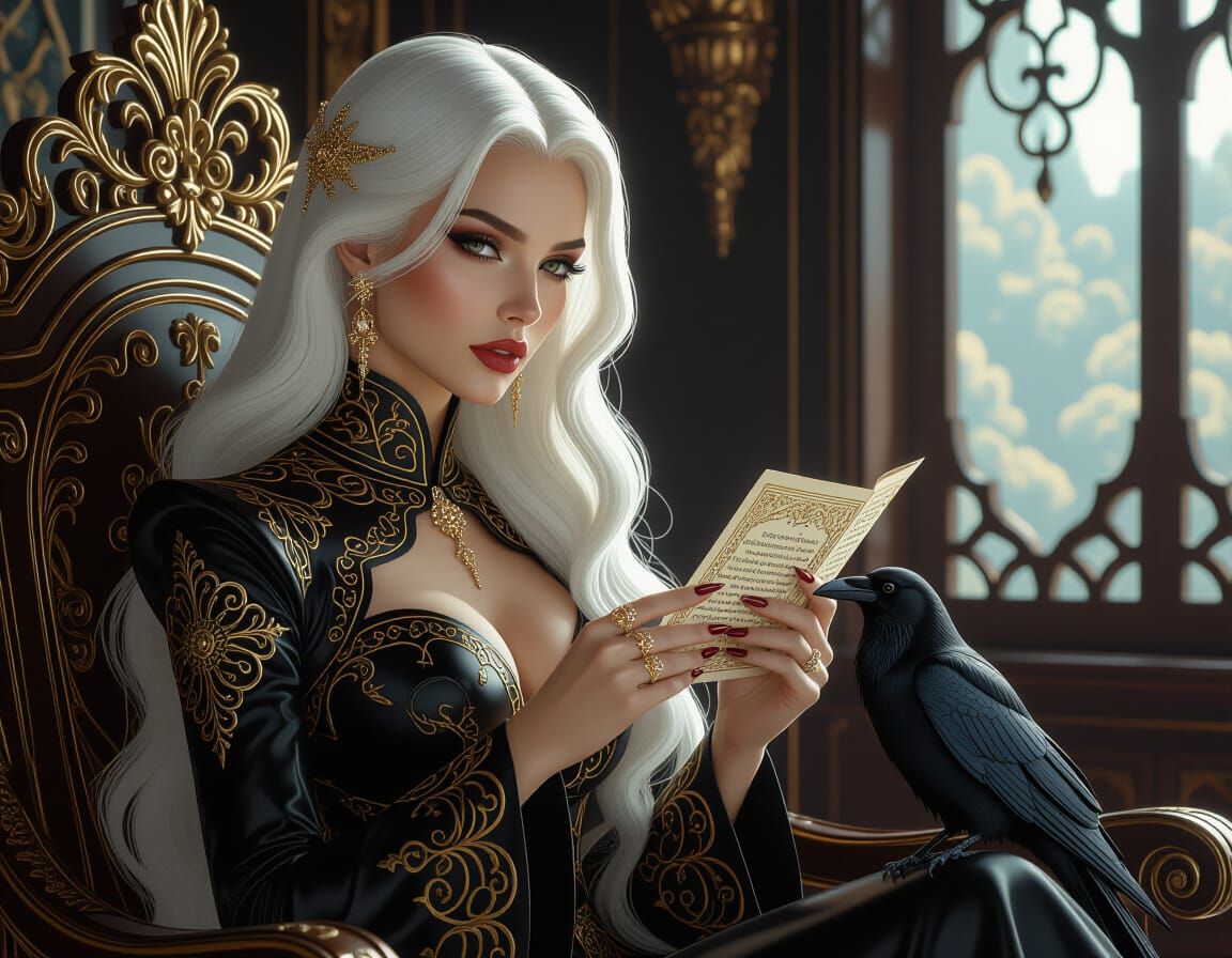 Regal Woman in Gilded Chamber, Digital Art